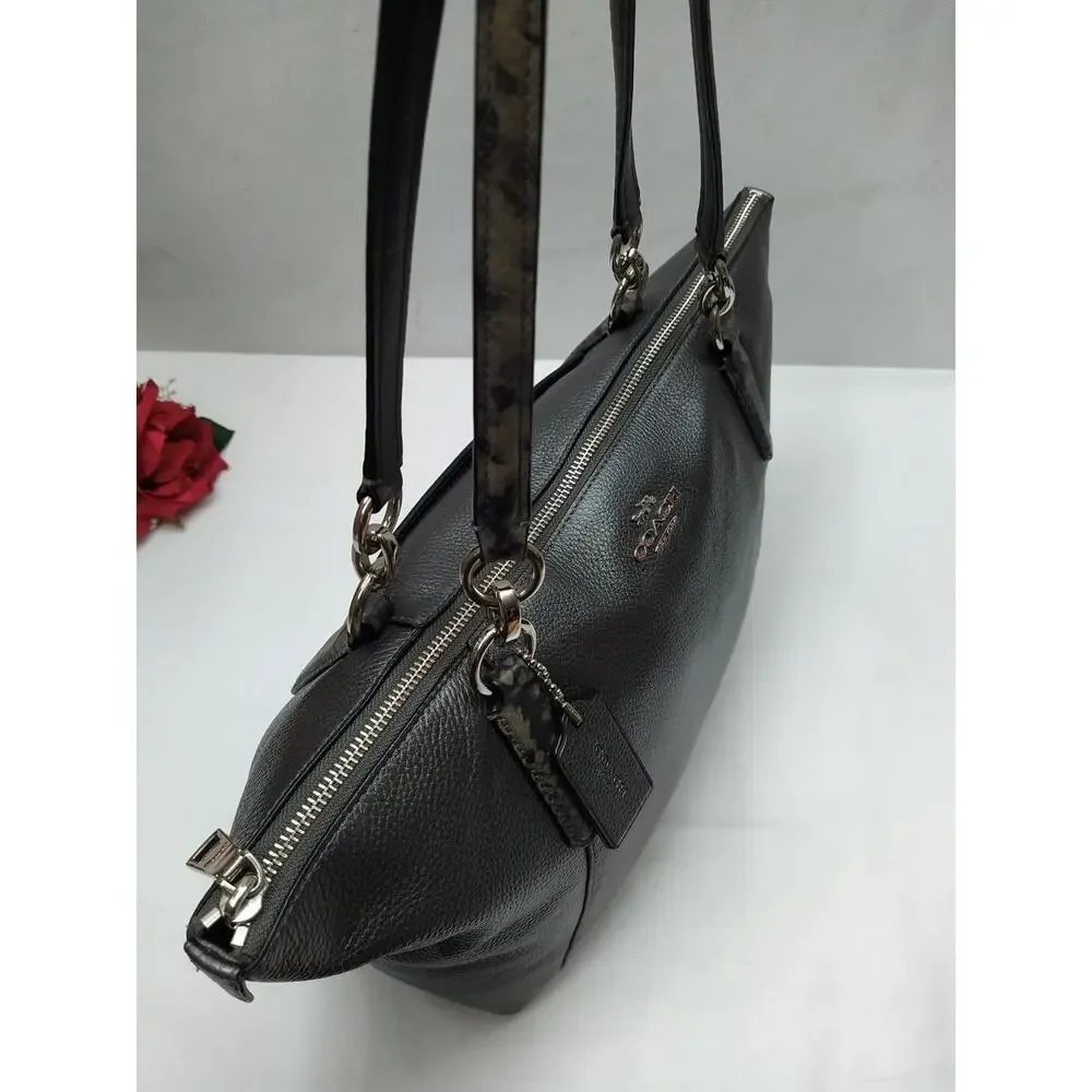 Coach Gray Leather Double Handles Zipper Closure Satchel Shoulder Bag
